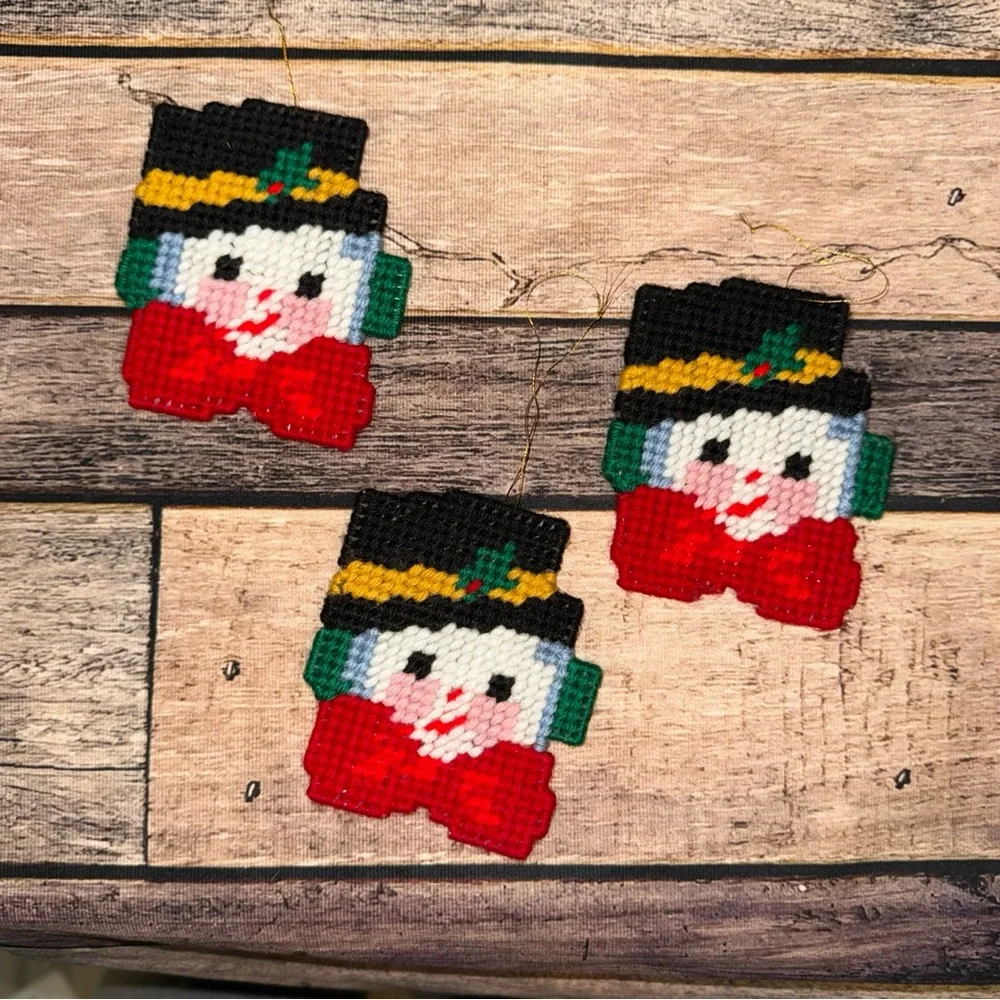 Vintage Handmade Snowman Ornaments Set of 3